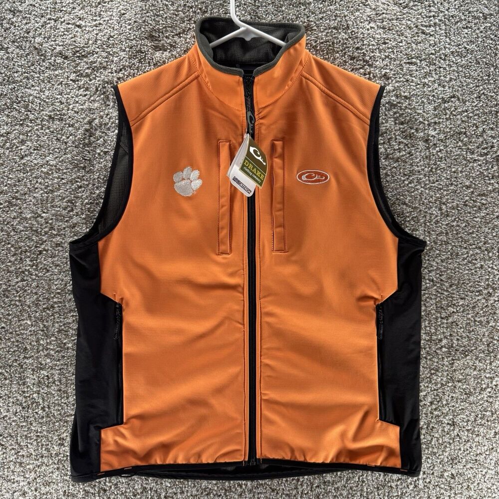 Clemson Tigers Vest Mens Medium Orange Drake Waterfowl Full Zip Outdoors Hunting